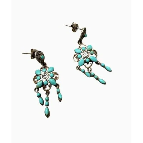 Vintage Turquoise Sterling Silver Southwestern Style Drop Dangle Post Earrings
